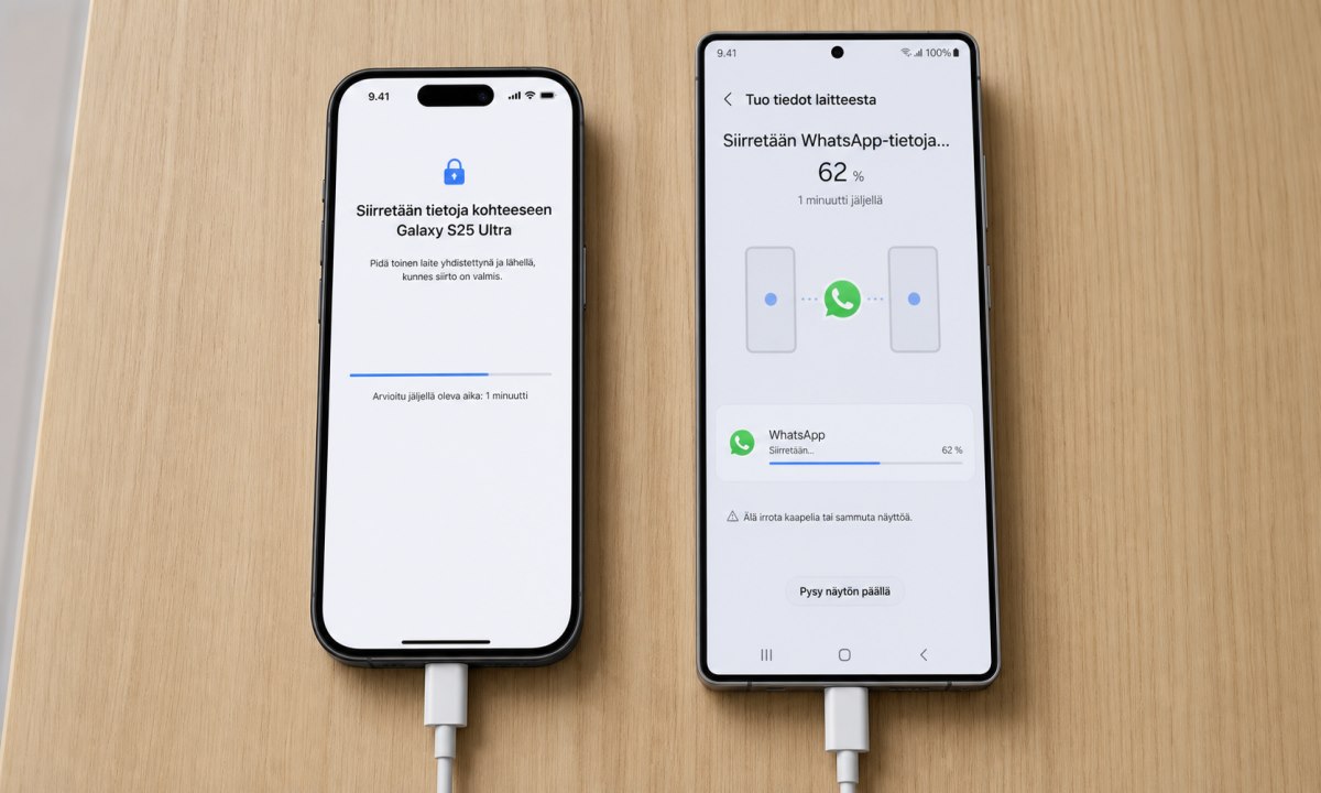 WhatsApp siirto iPhonesta Android-puhelimeen Samsung Smart Switch