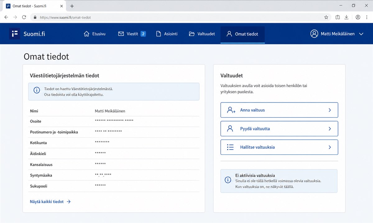 Omat tiedot ja valtuutukset suomi.fi-palvelussa