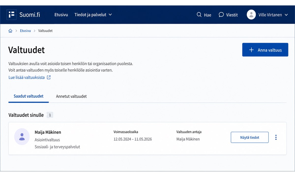 Suomi.fi Valtuudet-osio valtuuksien antaminen ja hallinta