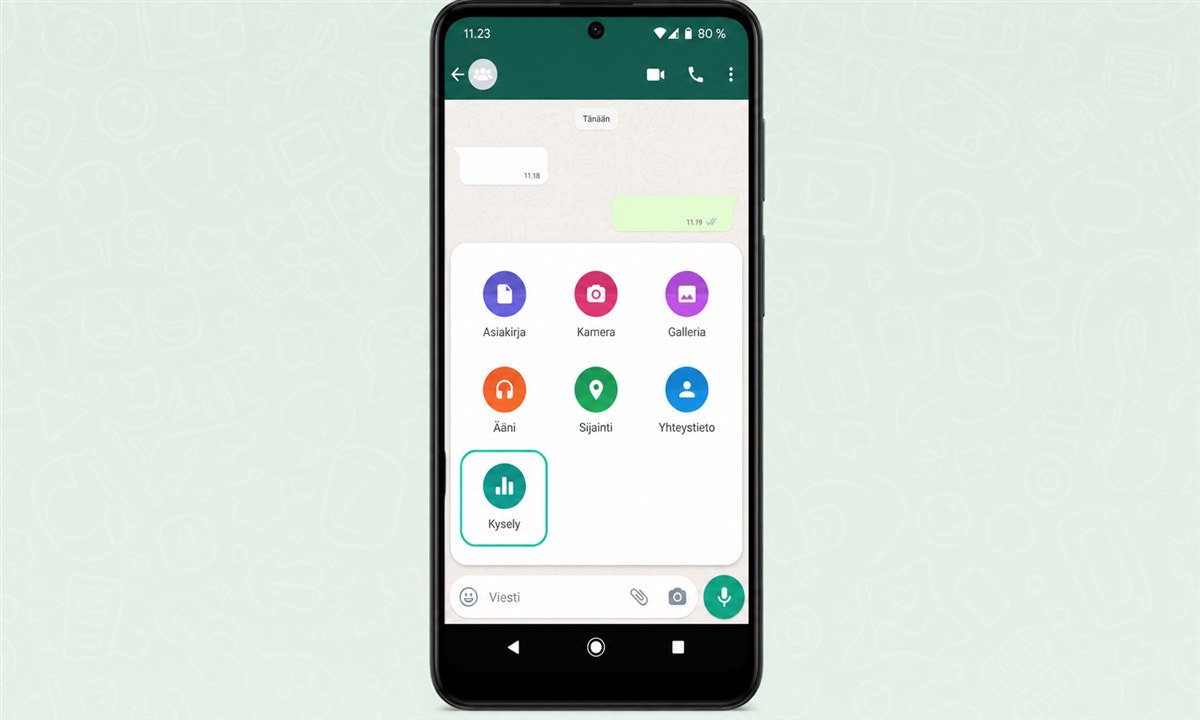 WhatsApp Poll kysely vaihtoehdon valitseminen liitäntävalikosta