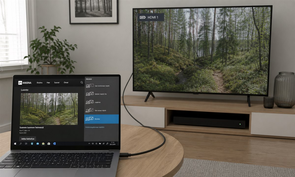 Yle Areena HDMI kaapeli tietokone televisio