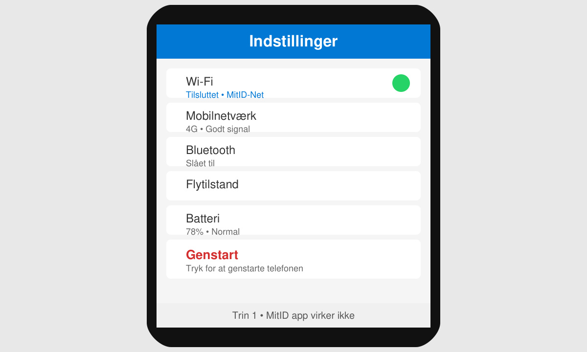 Close-up of phone settings menu showing Wi-Fi toggle and restart option