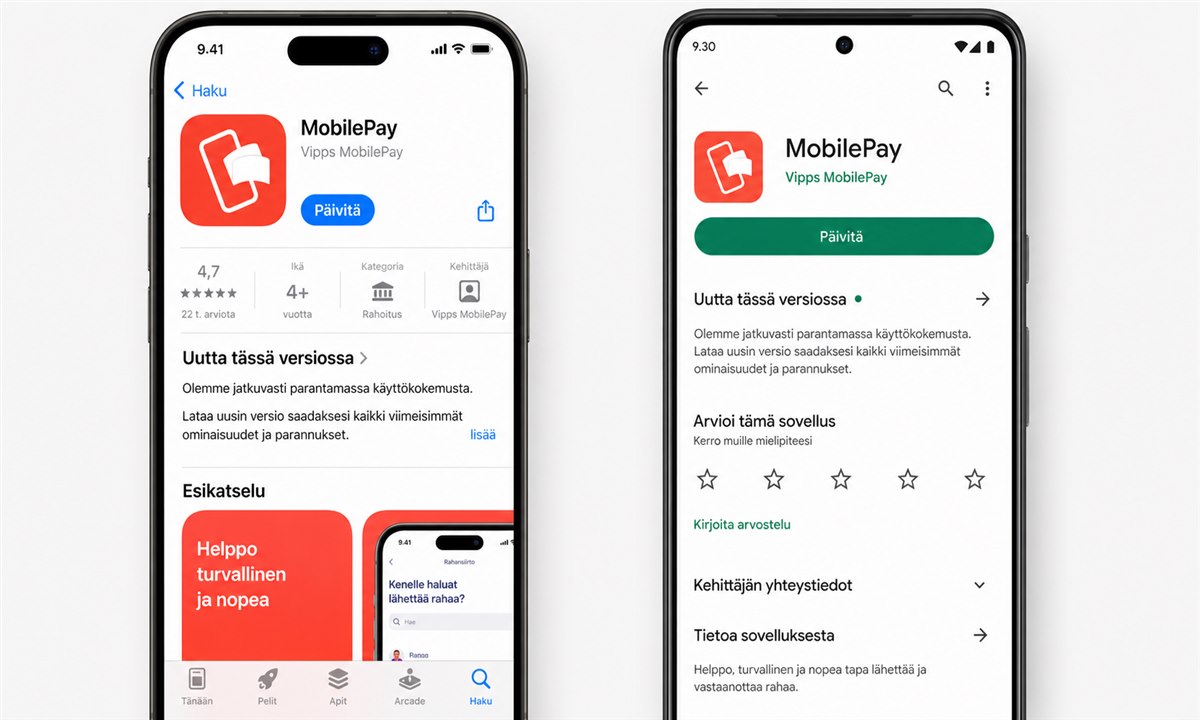 MobilePay päivitys App Store ja Google Play