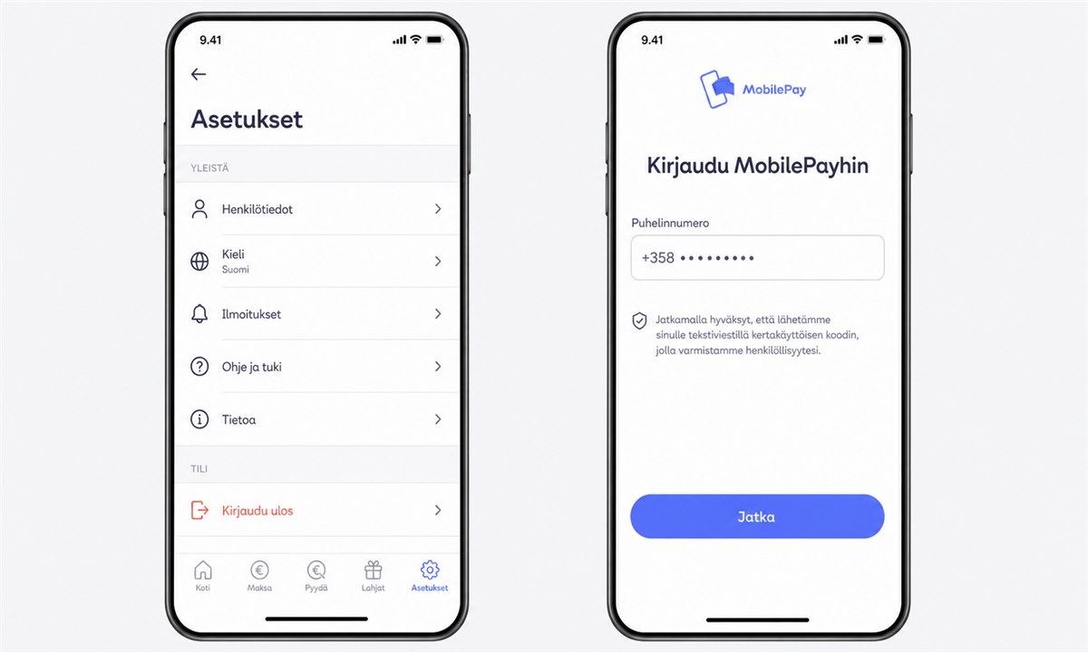 MobilePay kirjautuminen ulos ja sisään