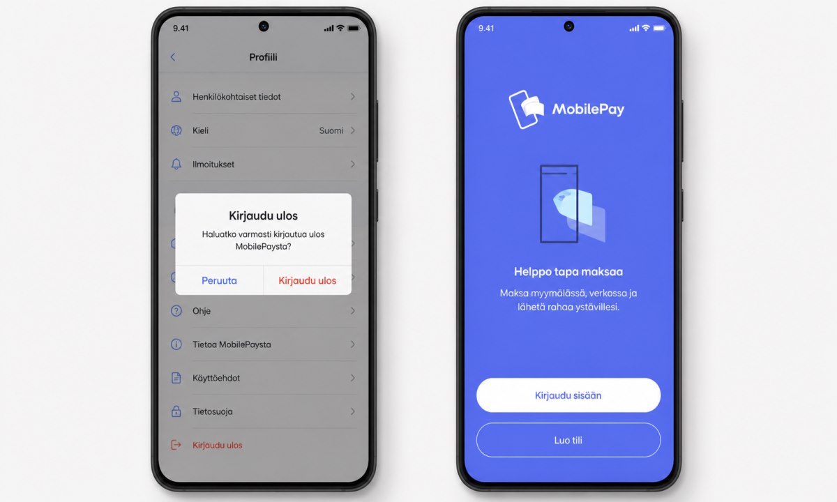 MobilePay uloskirjautuminen ja uudelleen kirjautuminen sovelluksessa