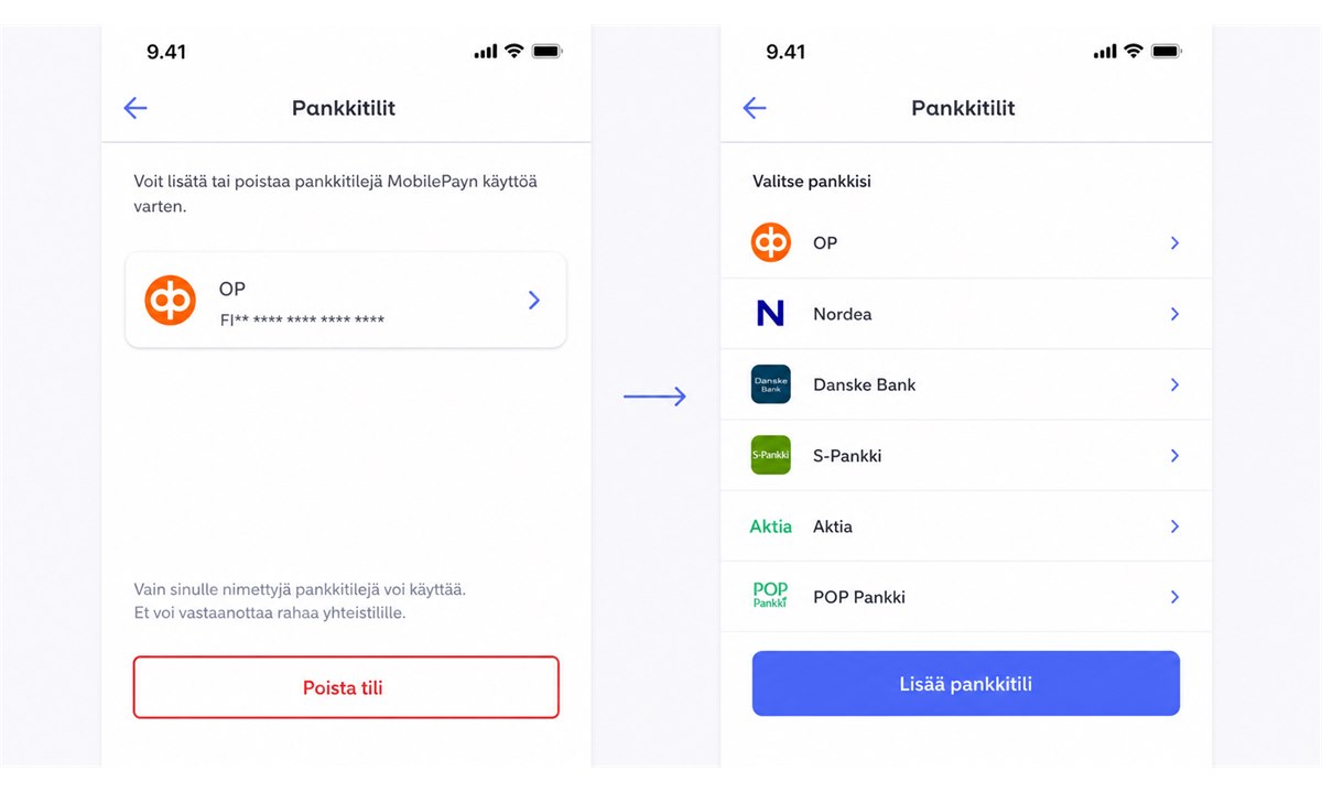 MobilePay OP-pankkitilin poistaminen ja uudelleen lisääminen