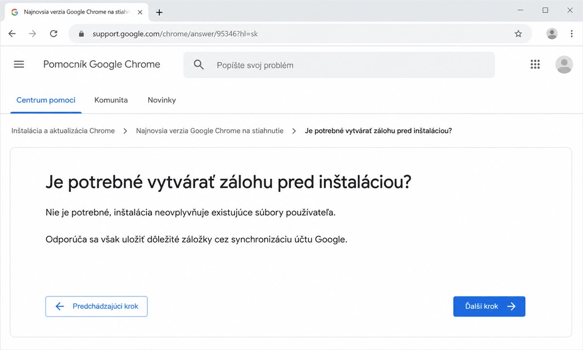 Výsledok postupu pre Najnovsia verzia Google Chrome na stiahnutie