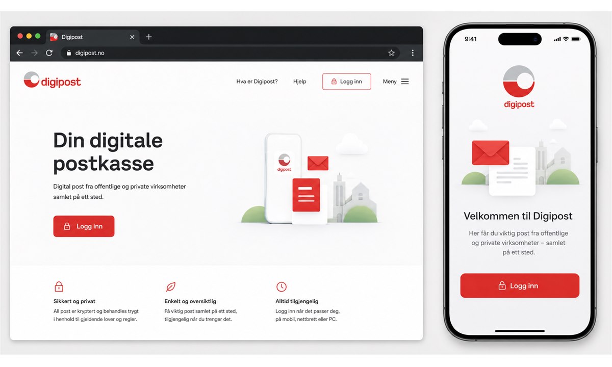 Digipost-nettsiden og mobilappen åpen og klar til innlogging