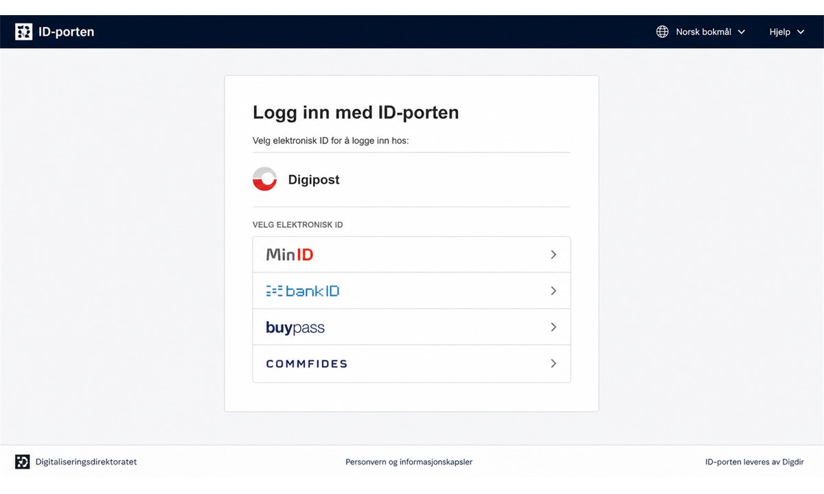 Innloggingsskjerm på Digipost med BankID-alternativ