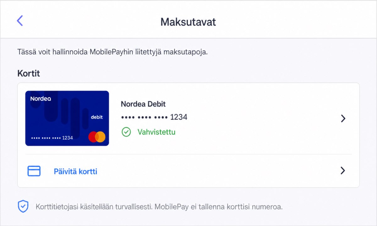 MobilePay maksutavat ja Nordea-kortin linkitystarkistus