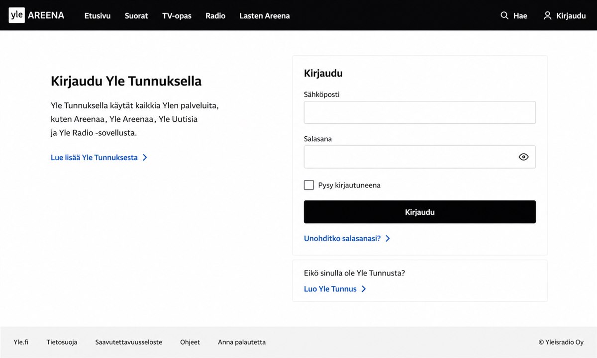 Yle Areena kirjautuminen sisään