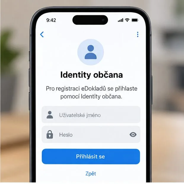Ilustrační přihlašovací obrazovka Identity občana na novém telefonu