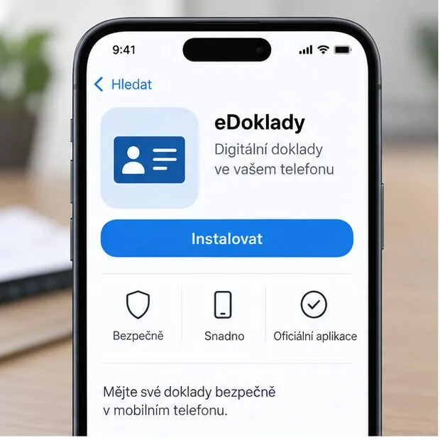 Ilustrační obrazovka obchodu s aplikacemi s aplikací eDoklady a tlačítkem Instalovat