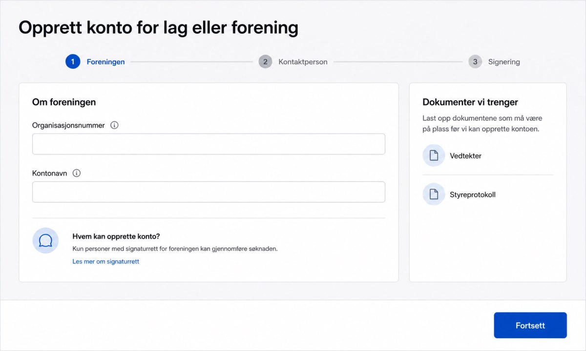 Bankkontoskjema for forening hos nettbank