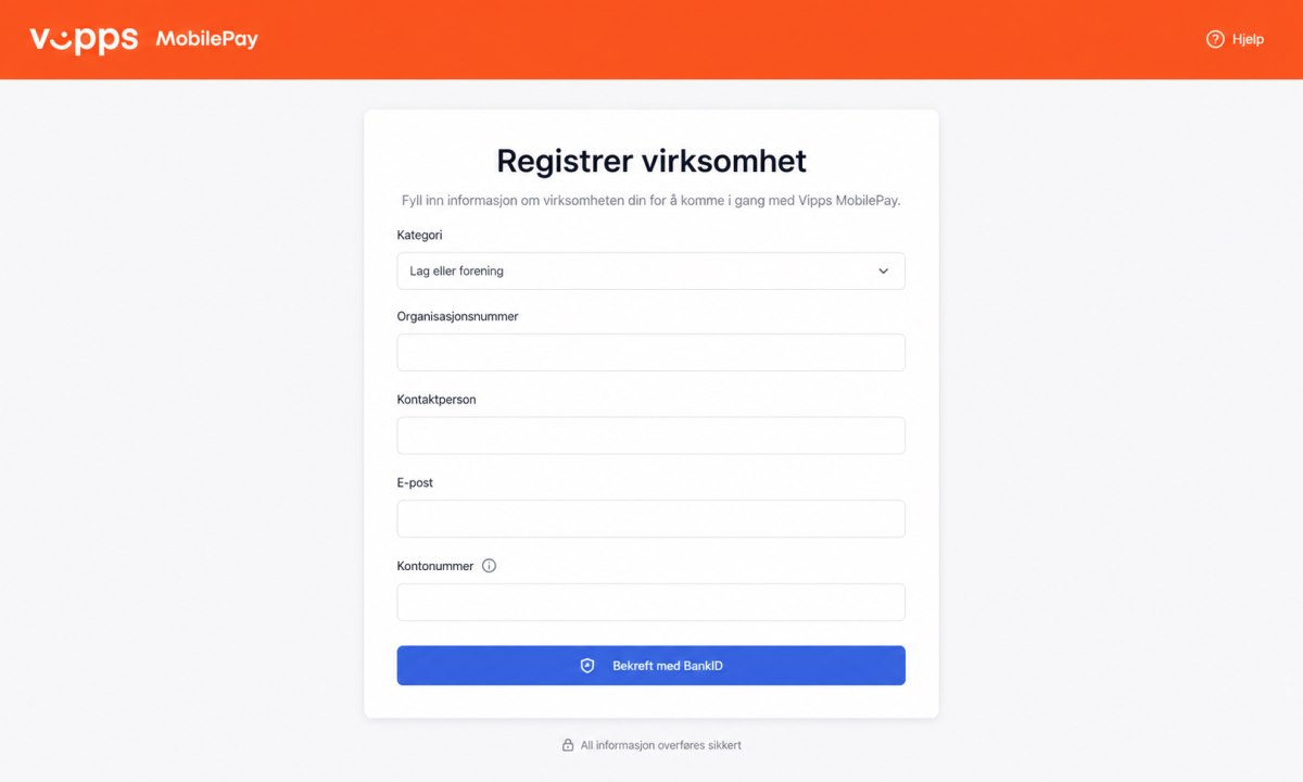 Registreringsskjema for Vipps MobilePay Bedrift for forening