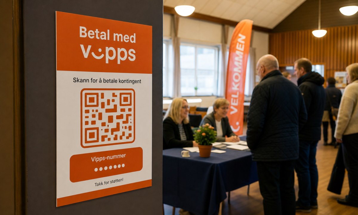 QR-kode til Vipps for forening trykt på plakat