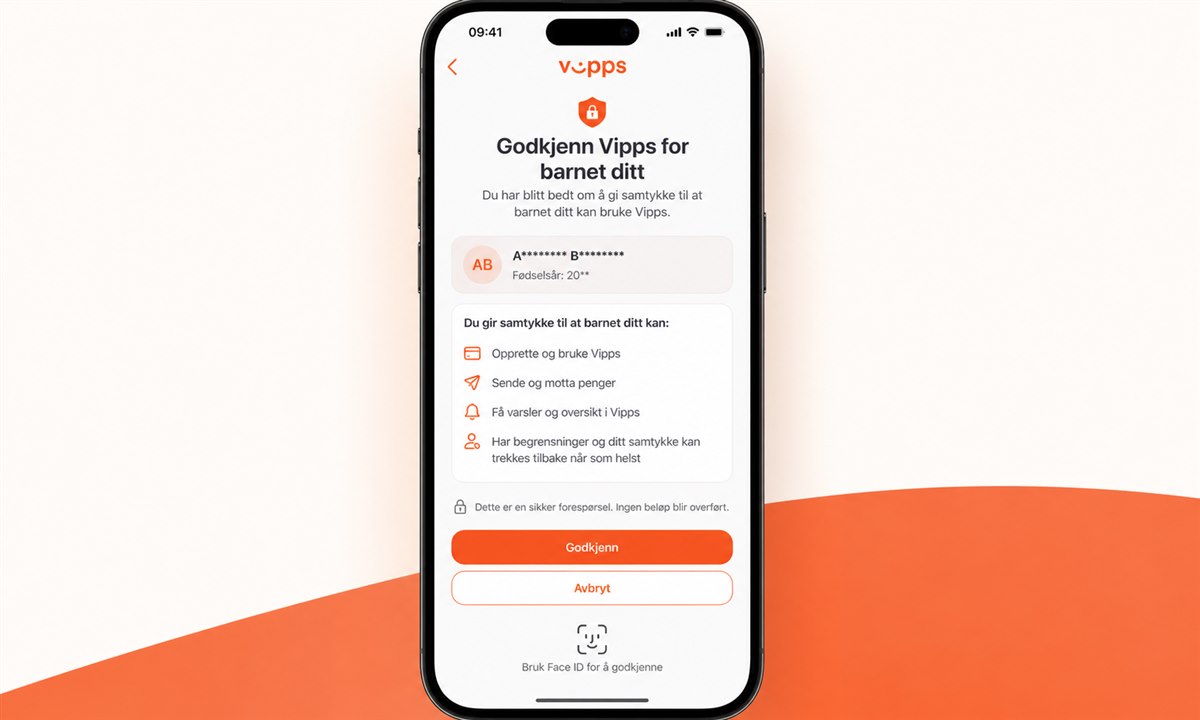 Foreldres telefon med Vipps-varsel om godkjenningsforespørsel fra barn