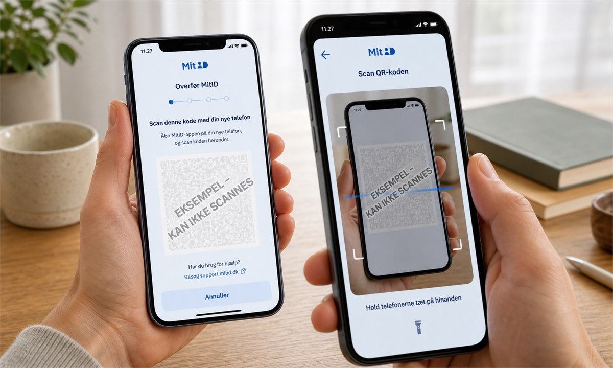 Scan QR-kode med ny telefon for MitID