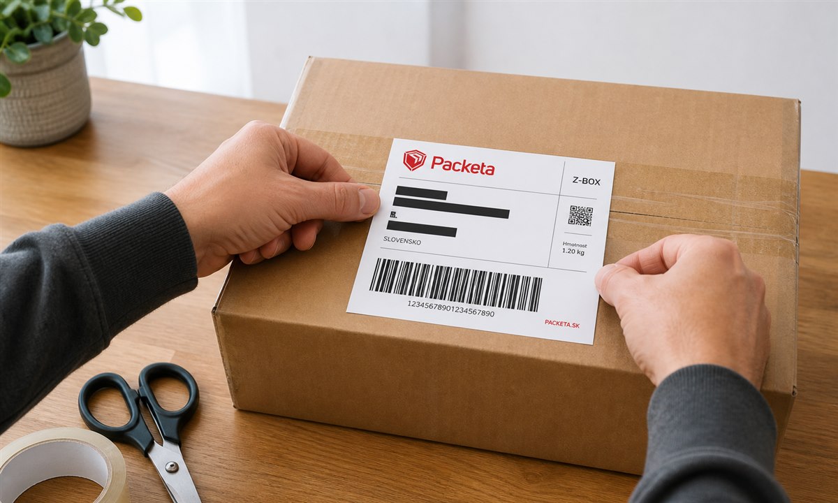Vytlačenie a nalepenie štítka na balík Packeta