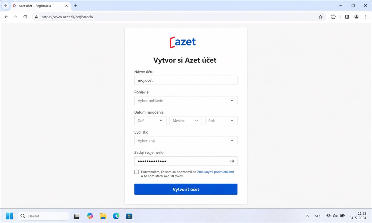 Registrácia nového Azet účtu pre mail a Pokec