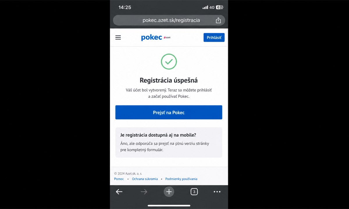Výsledok postupu pre Pokec azet sk registracia