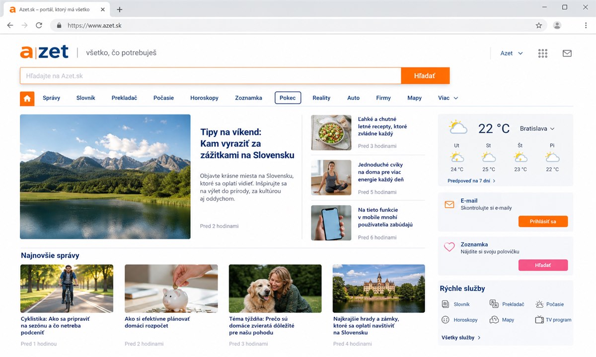 Hlavná stránka Azet.sk s odkazom na chat