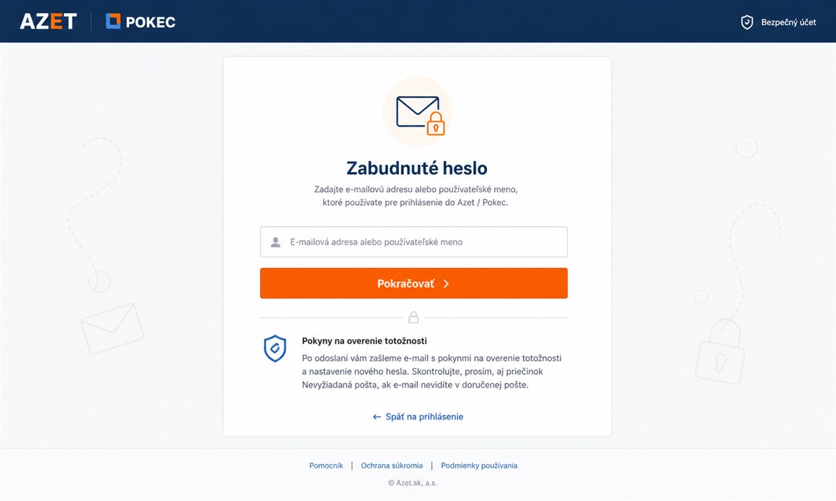 Obnova zabudnutého hesla Azet Pokec