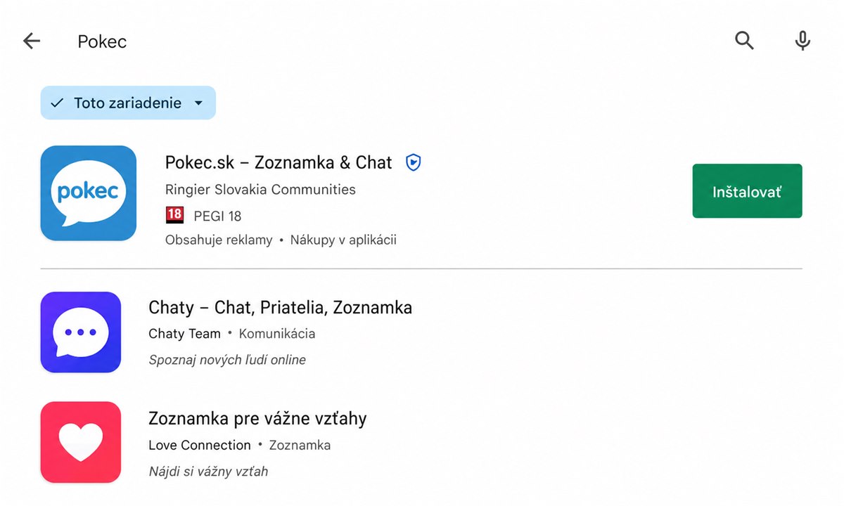 Vyhľadávanie Pokec v Google Play