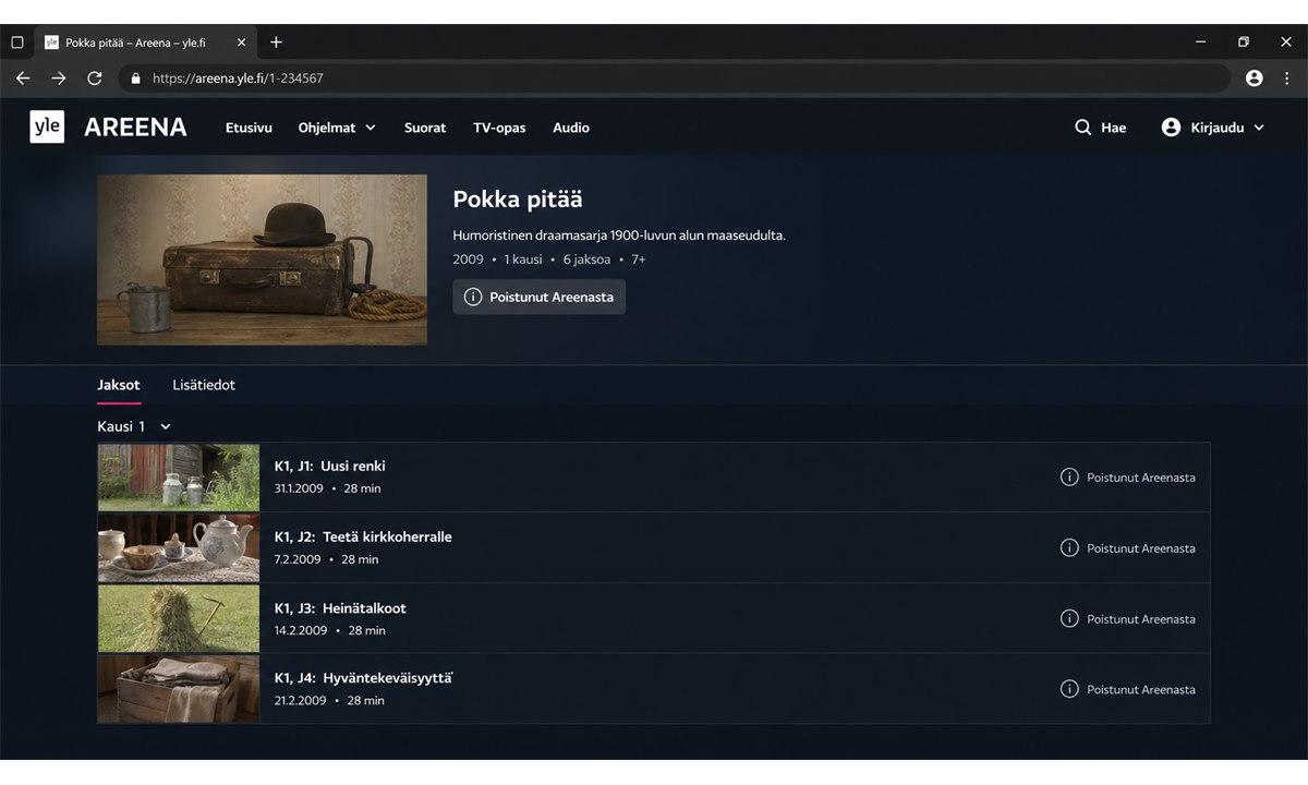 Pokka pitää sarjasivu jaksoluettelo Areena