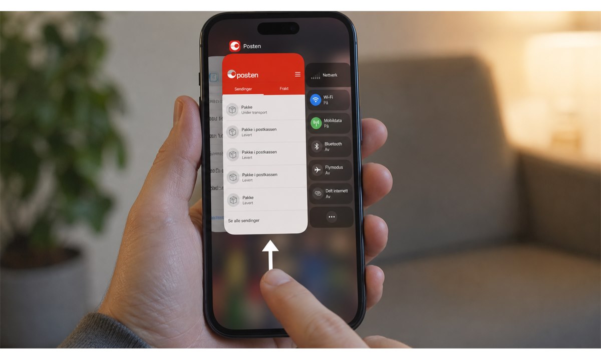 Lukke Posten-appen i app-bryteren på iPhone