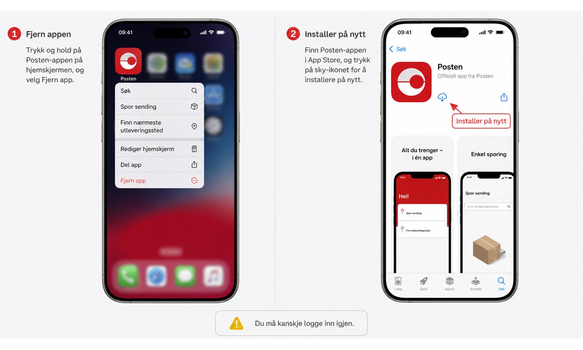 Slette og reinstallere Posten-appen på iPhone