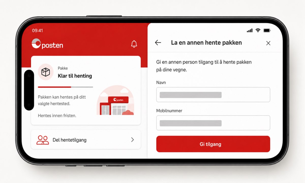 Fullmaktsgivning for pakkelevering i Posten-appen