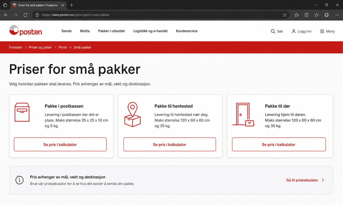Posten liten pakke pris