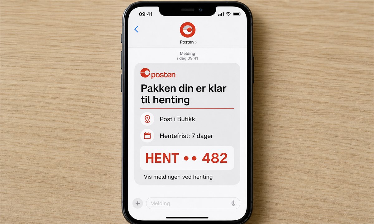 SMS med hentekode for pakke på Posten pick up point