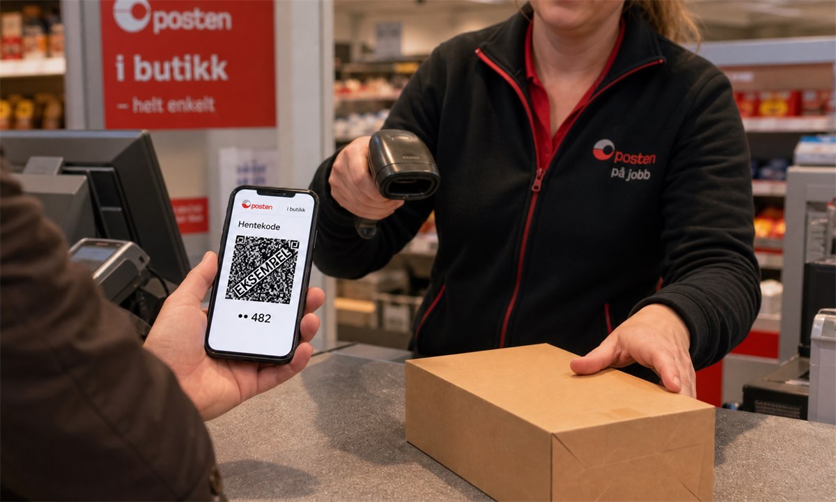 Butikkansatt som skanner hentekode fra kundes mobiltelefon