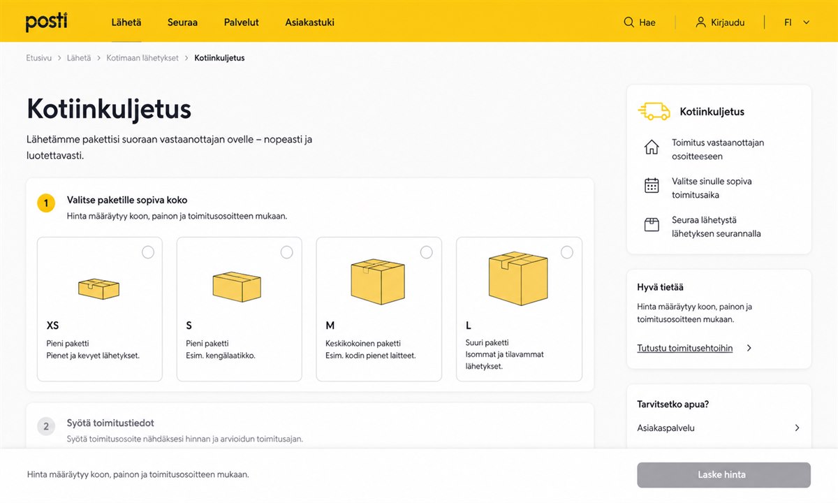 Postin kotiinkuljetuksen hinnasto paketeille