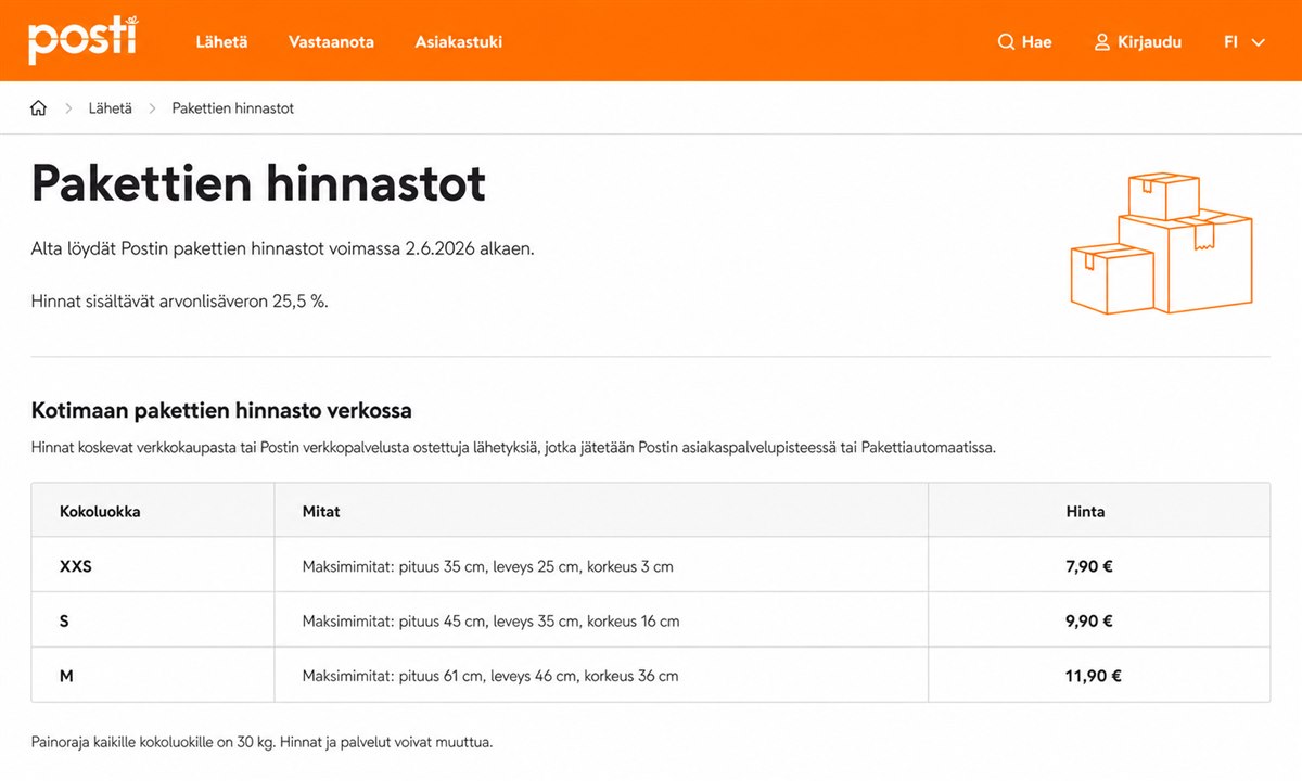 Posti paketin lähetys hinta