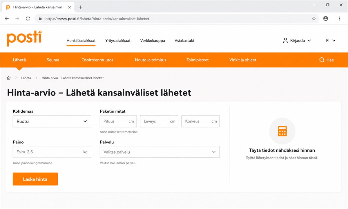 Postin kansainvälinen hintolaskuri ulkomaan paketeille