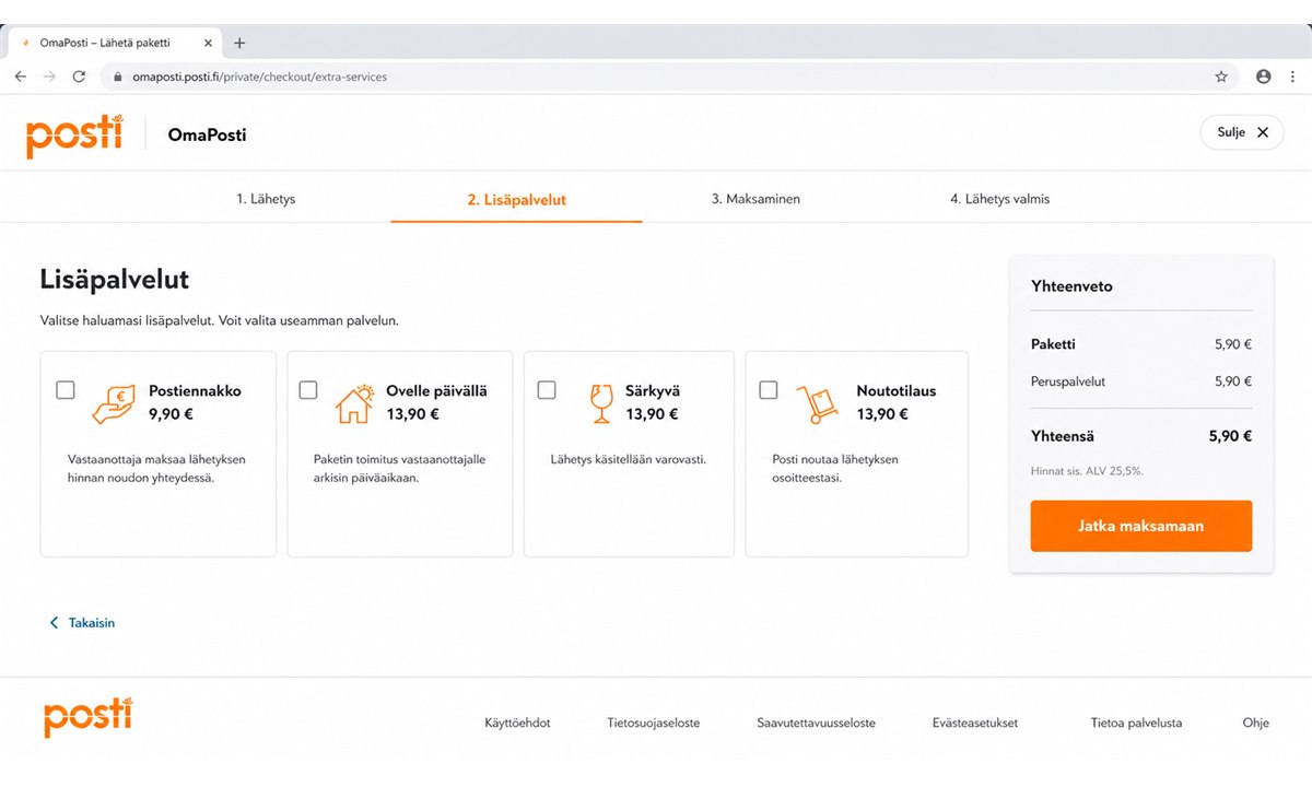 OmaPosti lisäpalveluiden valinta vakuutus ja allekirjoitus