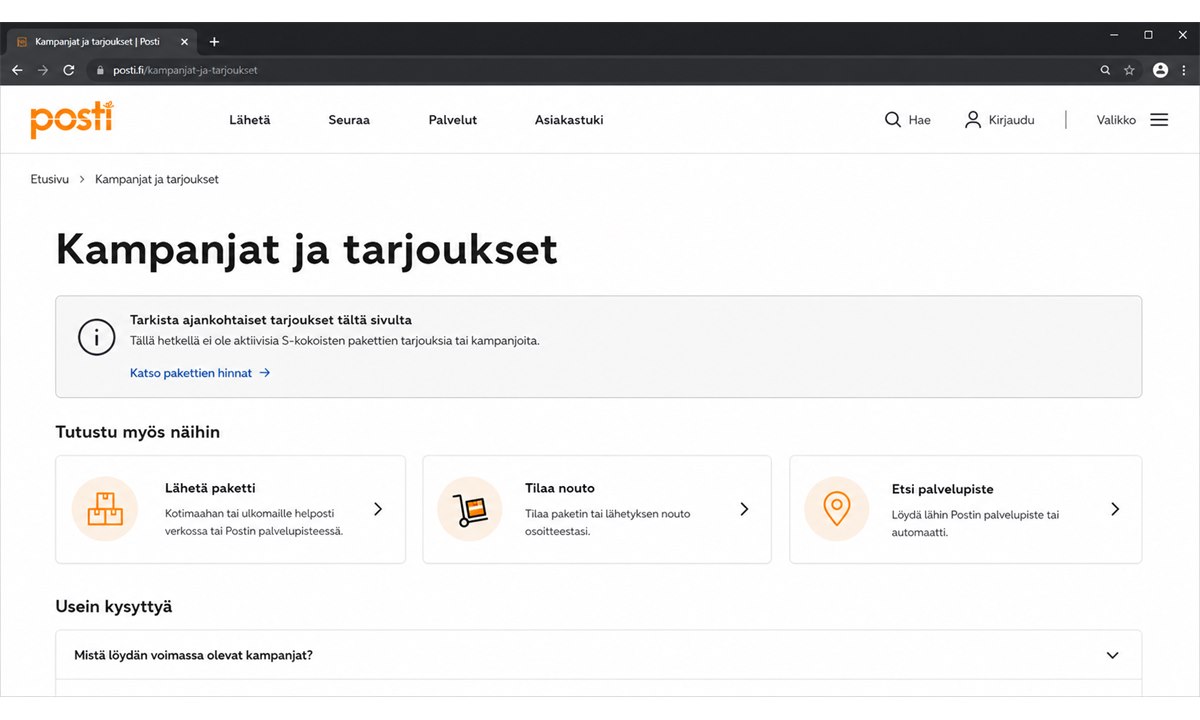 Postin kampanjatarjoukset S-koon paketeille