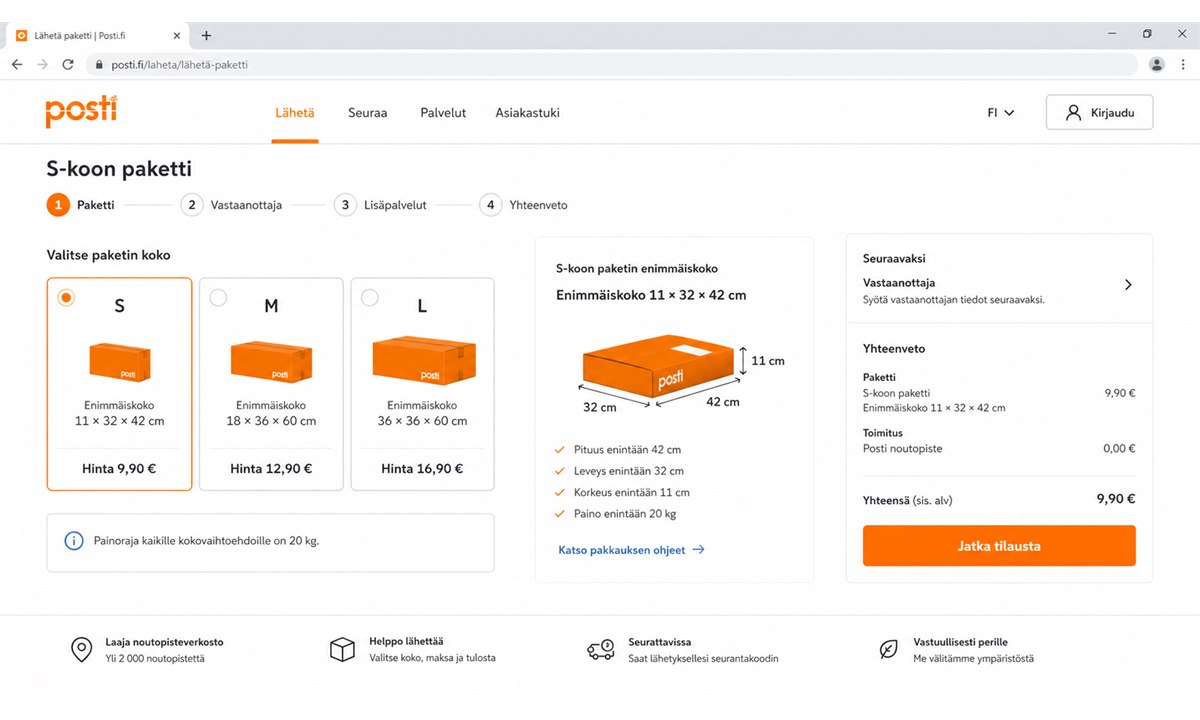 S-koon paketin tilaaminen verkosta Posti.fi palvelussa