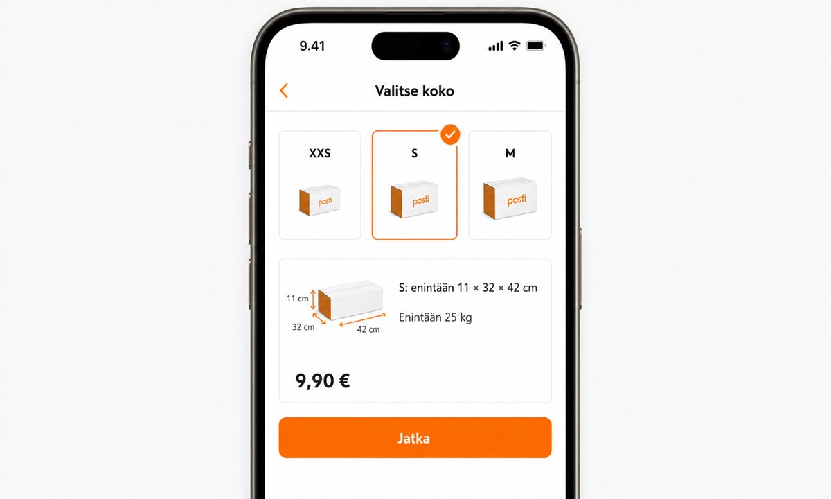 S-paketin koon ja mitan valinta Postin verkkopalvelussa