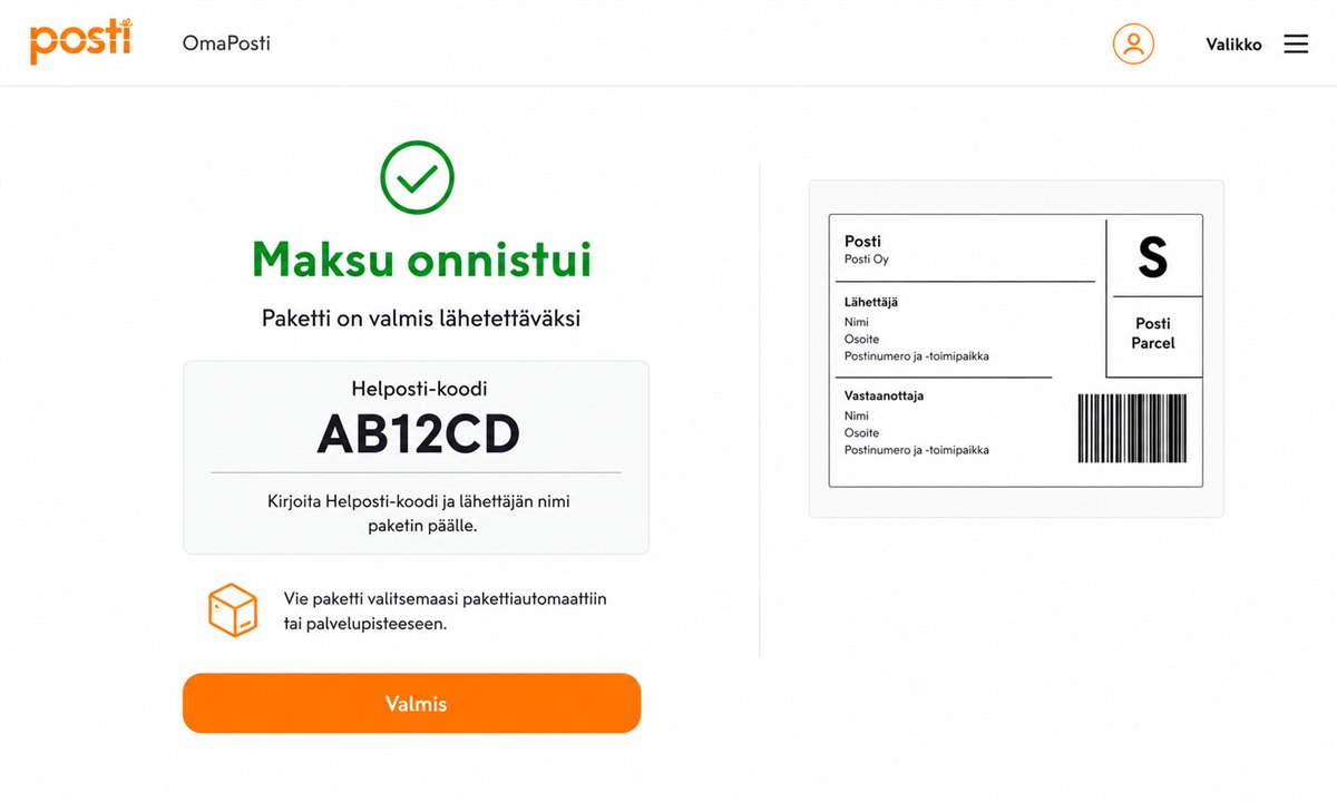 Postin S-paketin osoitelipukkeen tulostaminen ja QR-koodi