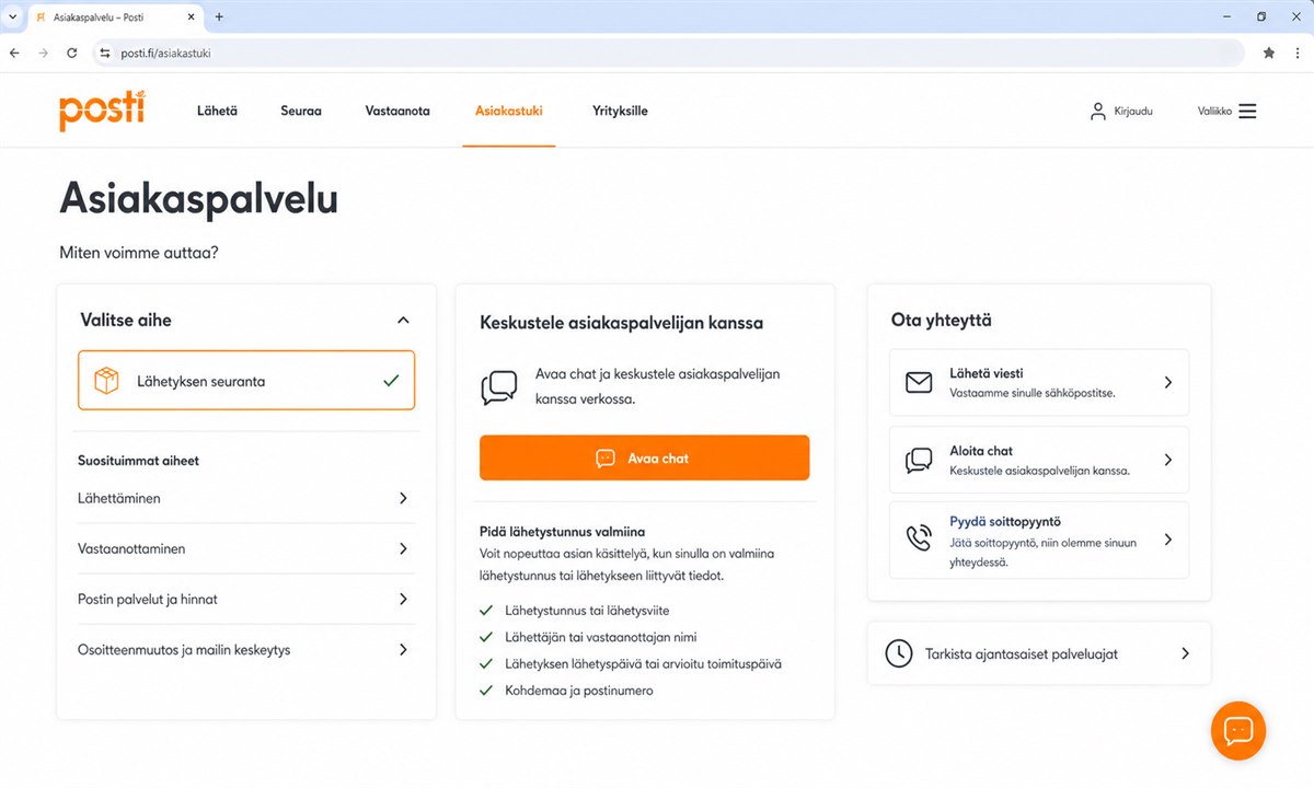 Postin asiakaspalvelun yhteystiedot verkkosivulla