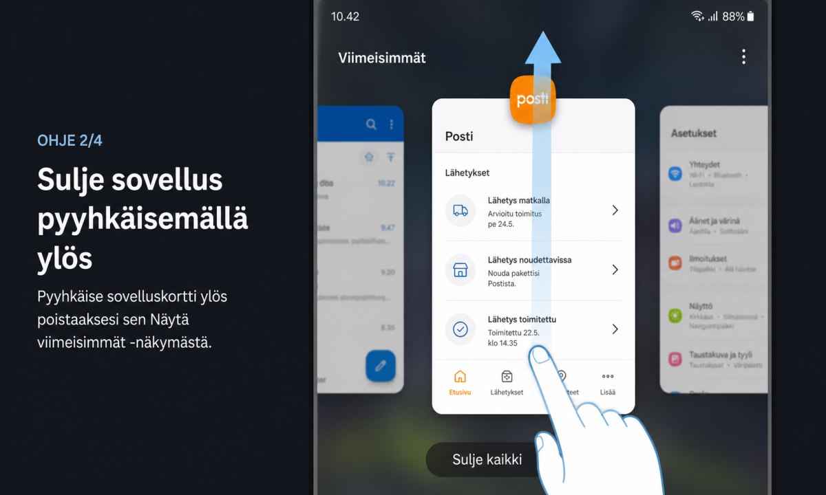 Posti-sovelluksen sulkeminen Android-puhelimen viimeisimmistä sovelluksista