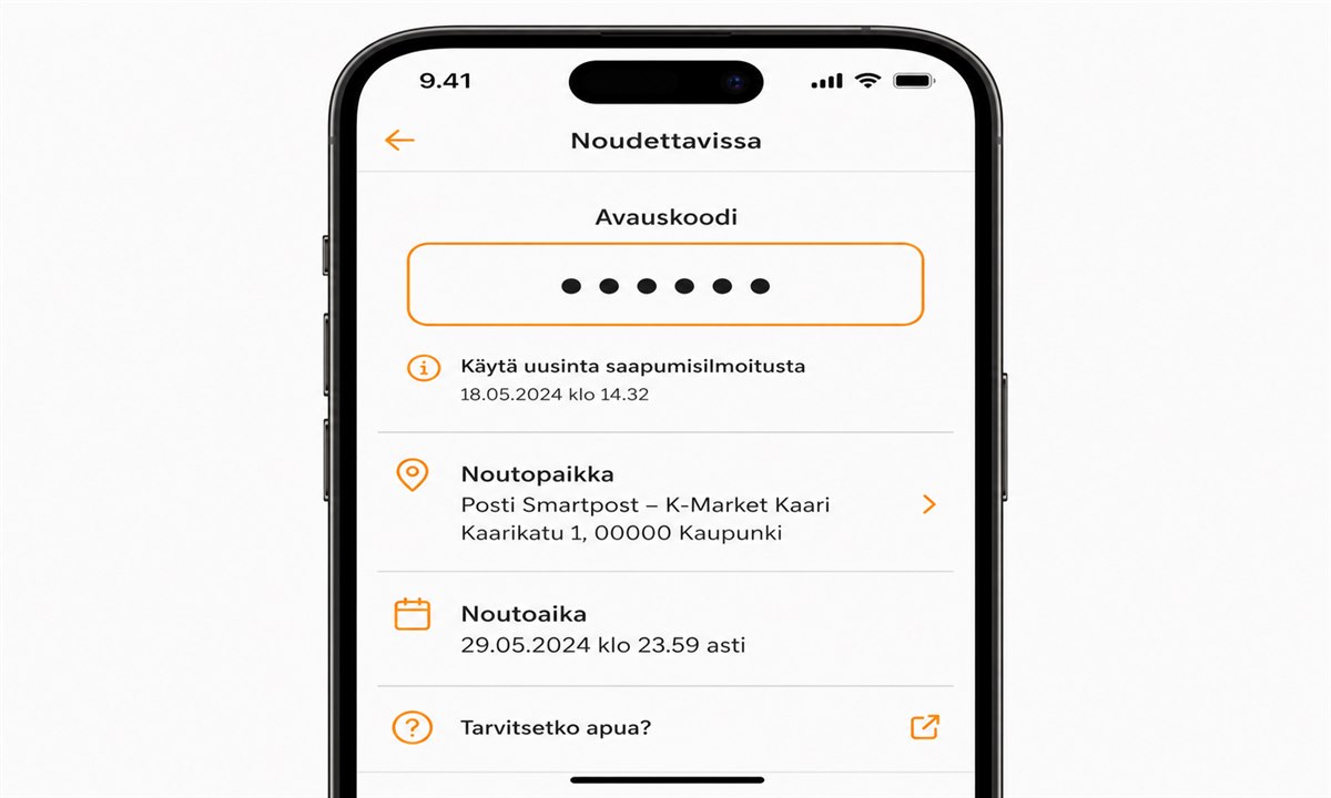 OmaPosti-palvelu selaimessa, uuden koodin pyytäminen
