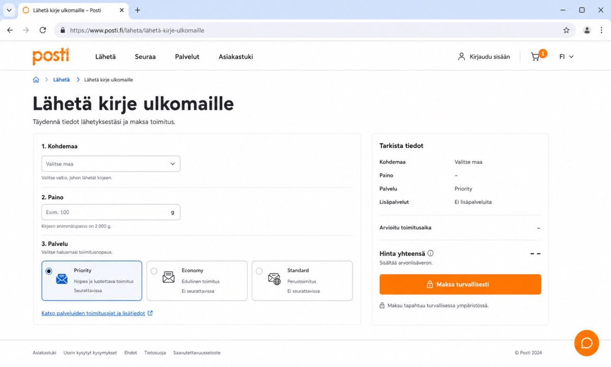 OmaPosti verkkolähetys Priority kirje maksaminen