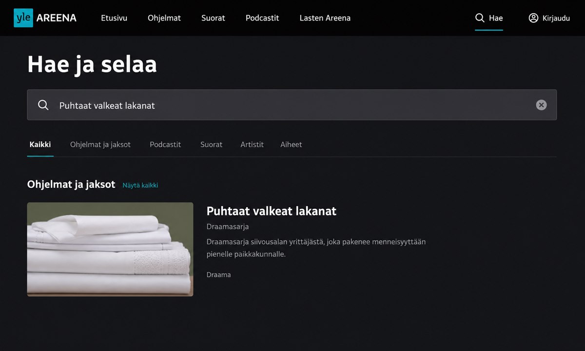 Puhtaat valkeat lakanat haku Yle Areenassa