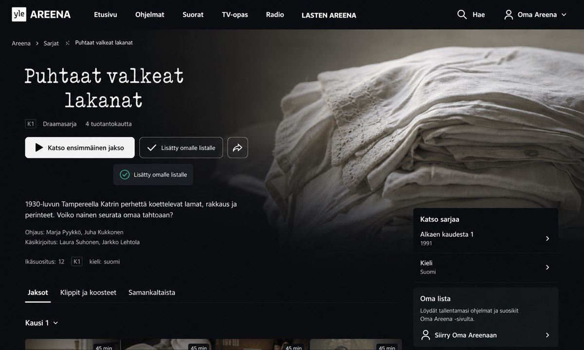 Oma Areena sarja tallentaminen ja seuraaminen