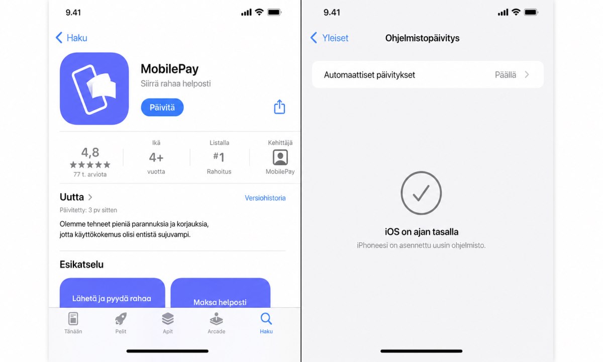 MobilePay päivitys App Storessa ja iOS ohjelmistopäivitys
